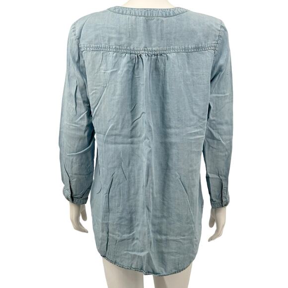 Bella Dahl Top Womens Medium Blue Chambray Tencel V-Neck Autumn Country Western - Picture 5 of 8